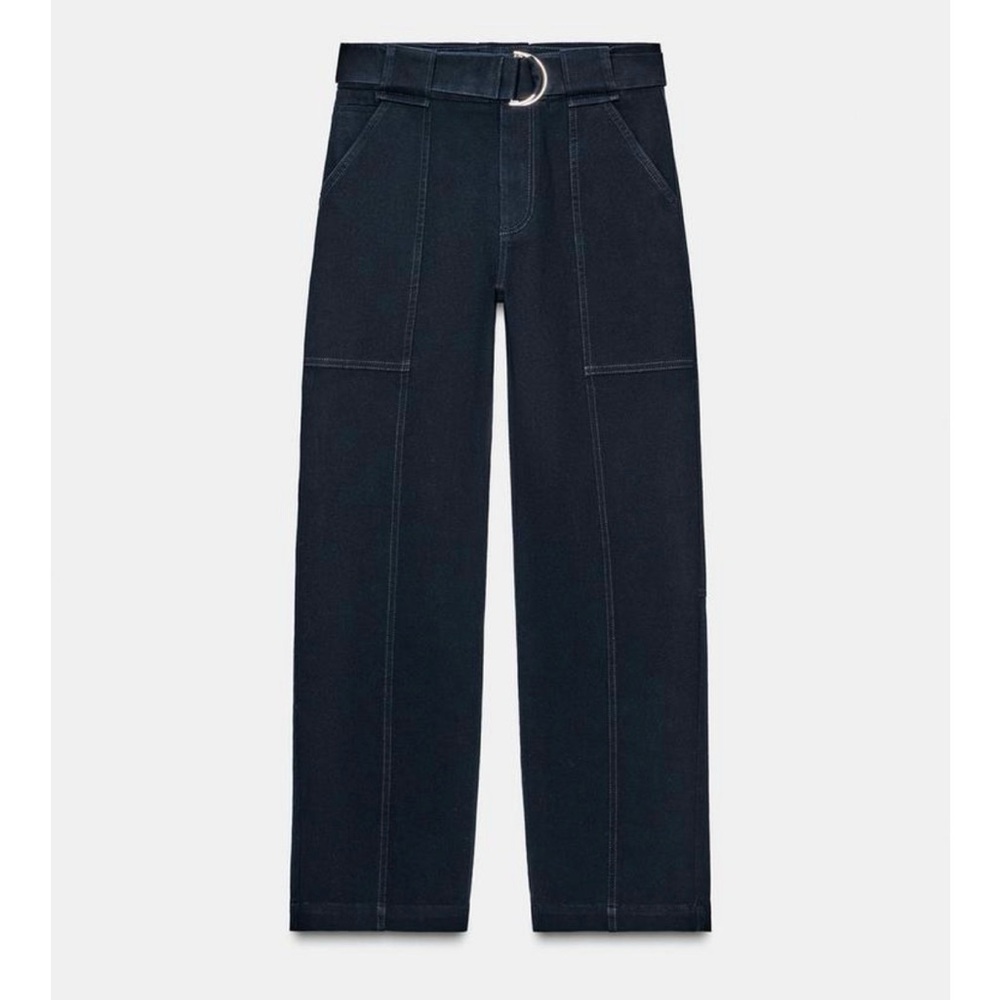 Zara Black Wide-Leg Belted Pants